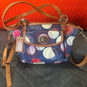 Coach Signature Polka Dot Leah Tote F14730 Red White Blue